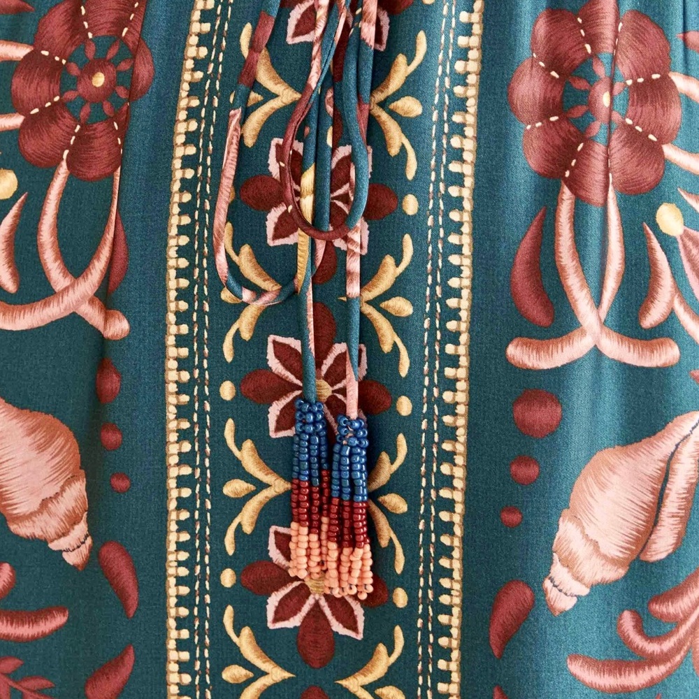 [NWT] FARM RIO Teal Seashell Tapestry Maxi Dress. Size Small - Picture 3 of 7